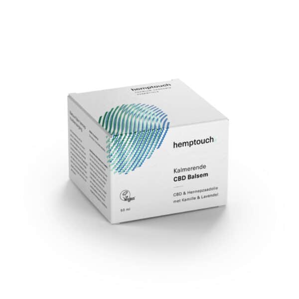 A box of Hemptouch calming CBD-balm (50 ml/50 mg) on a white background.