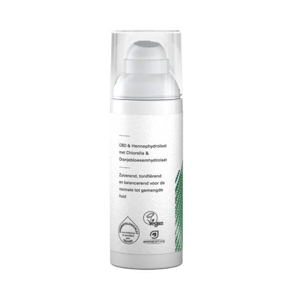 A bottle of Hemptouch balancing face cream with CBD (50 ml/50 mg) on a white background.