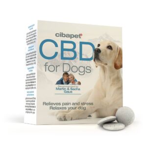 Een doosje CBD-pastilles voor honden (3,2 mg) voor honden.