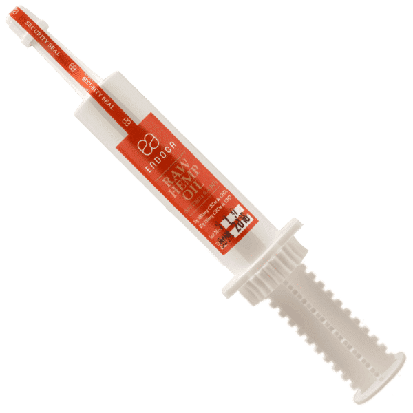 A red and white tube with a white tip, like the Endoca CBD paste 30% (3000mg CBD).
