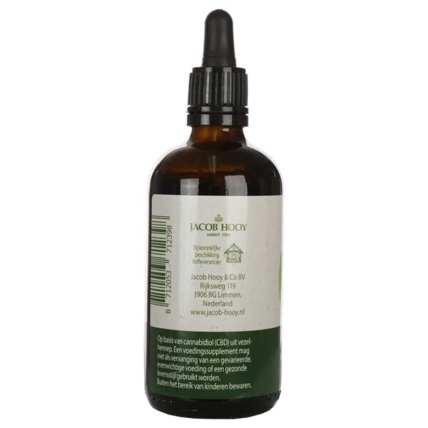 A bottle of Jacob Hooy CBD oil 2,75% (100 ml) on a white background.