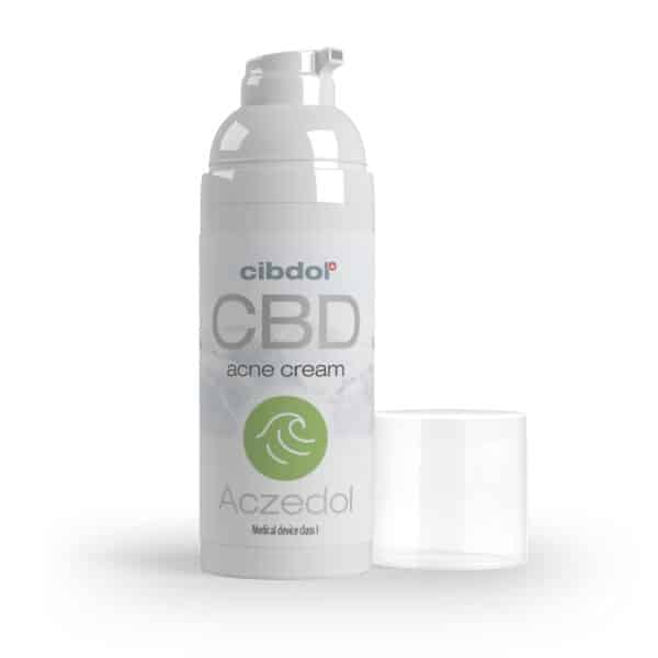 Aczedol, purifying CBD cream (against pimples) with a white background.